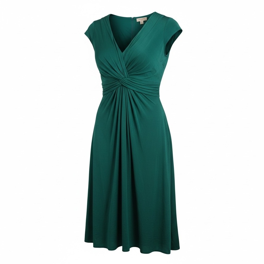 Banana Republic Issa Emerald Green Cap Sleeve Ruched‎ Twist Front Fit Flare 0